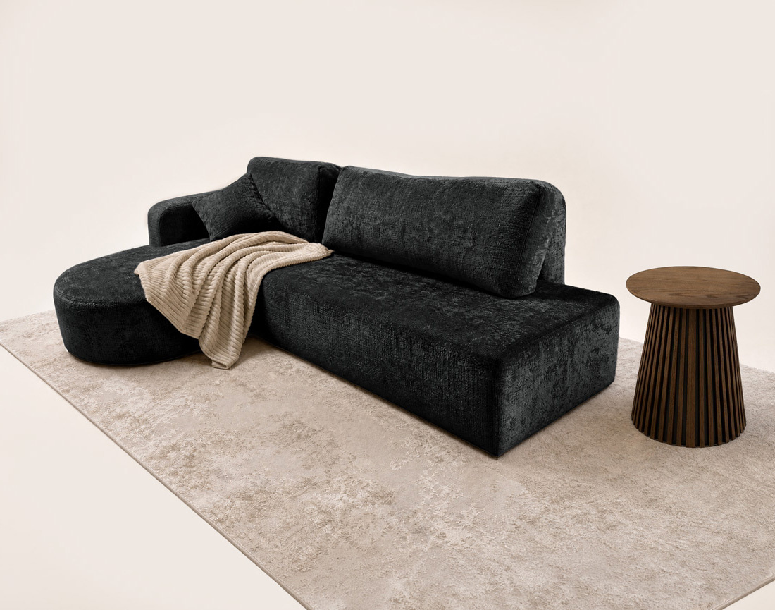 Canapé MIRO d'angle gauche 4 places convertible avec coffre sans accoudoirs en velours texturé | Best Mobilier