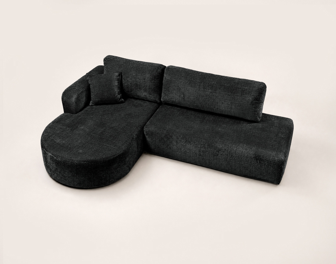 Canapé MIRO d'angle gauche 4 places convertible avec coffre sans accoudoirs en velours texturé | Best Mobilier