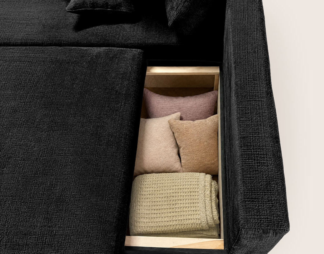 Canapé MIRO d'angle gauche 4 places convertible avec coffre sans accoudoirs en velours texturé | Best Mobilier