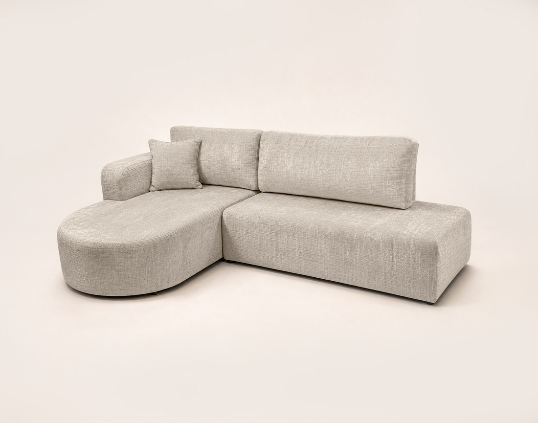 Canapé MIRO d'angle gauche 4 places convertible avec coffre sans accoudoirs en velours texturé | Best Mobilier