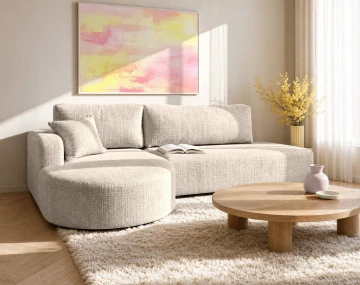 Canapé MIRO d'angle gauche 4 places convertible avec coffre sans accoudoirs en velours texturé | Best Mobilier