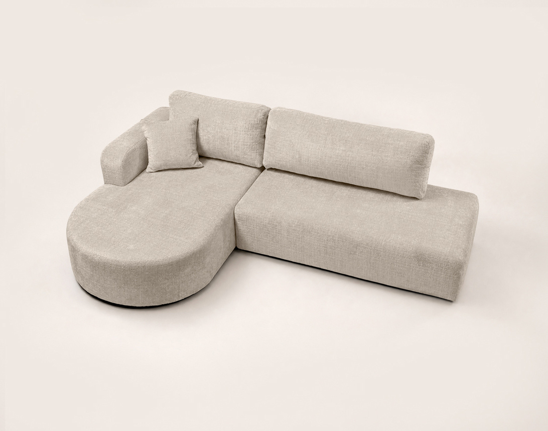 Canapé MIRO d'angle gauche 4 places convertible avec coffre sans accoudoirs en velours texturé | Best Mobilier