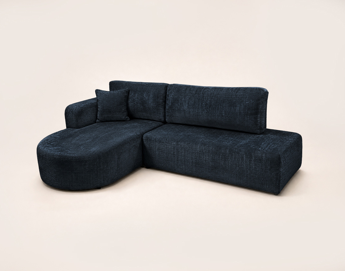 Canapé MIRO d'angle gauche 4 places convertible avec coffre sans accoudoirs en velours texturé | Best Mobilier