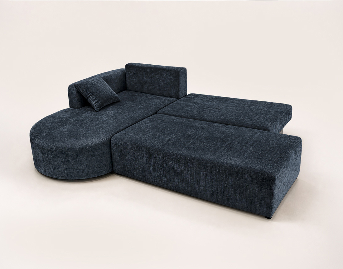 Canapé MIRO d'angle gauche 4 places convertible avec coffre sans accoudoirs en velours texturé | Best Mobilier