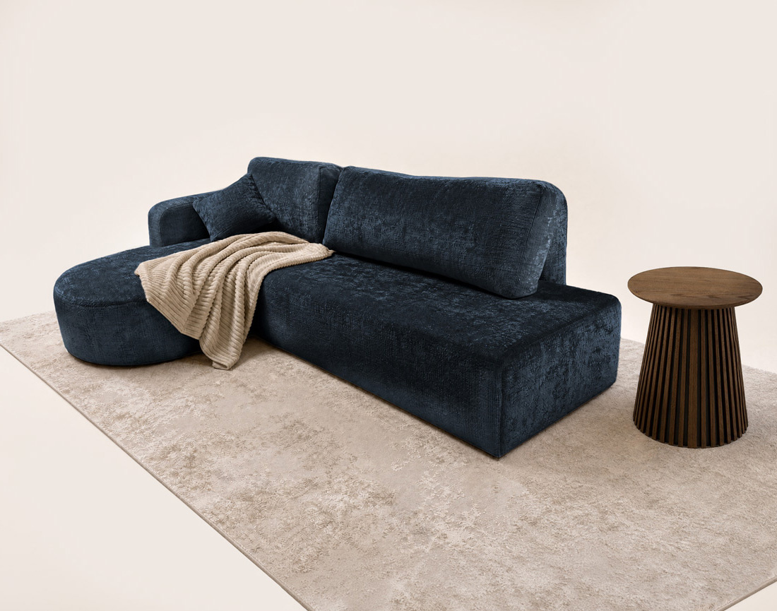 Canapé MIRO d'angle gauche 4 places convertible avec coffre sans accoudoirs en velours texturé | Best Mobilier