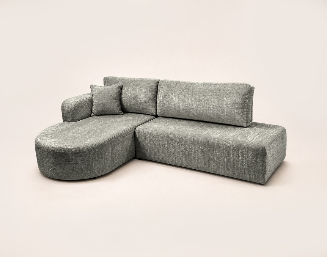 Canapé MIRO d'angle gauche 4 places convertible avec coffre sans accoudoirs en velours texturé | Best Mobilier