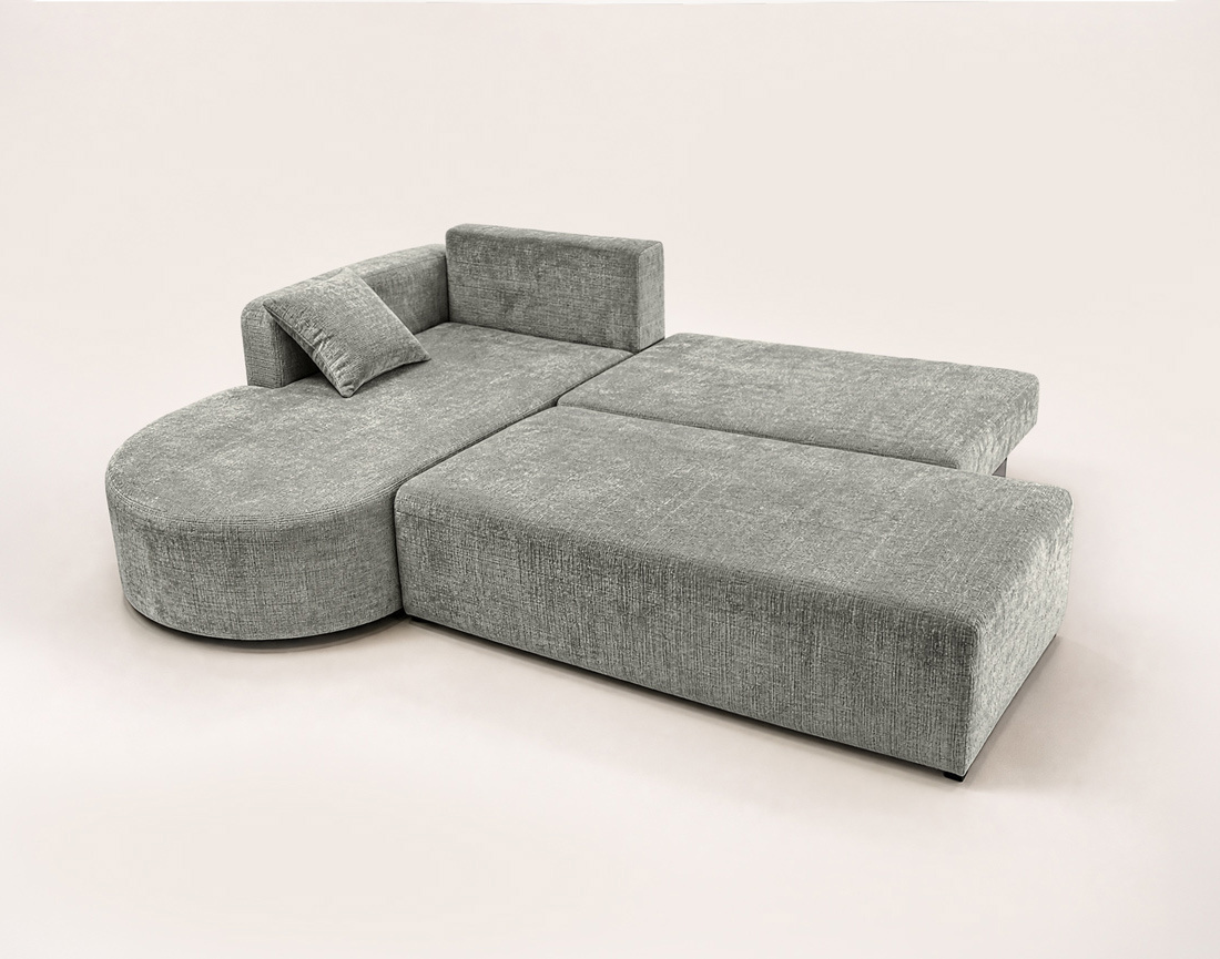 Canapé MIRO d'angle gauche 4 places convertible avec coffre sans accoudoirs en velours texturé | Best Mobilier
