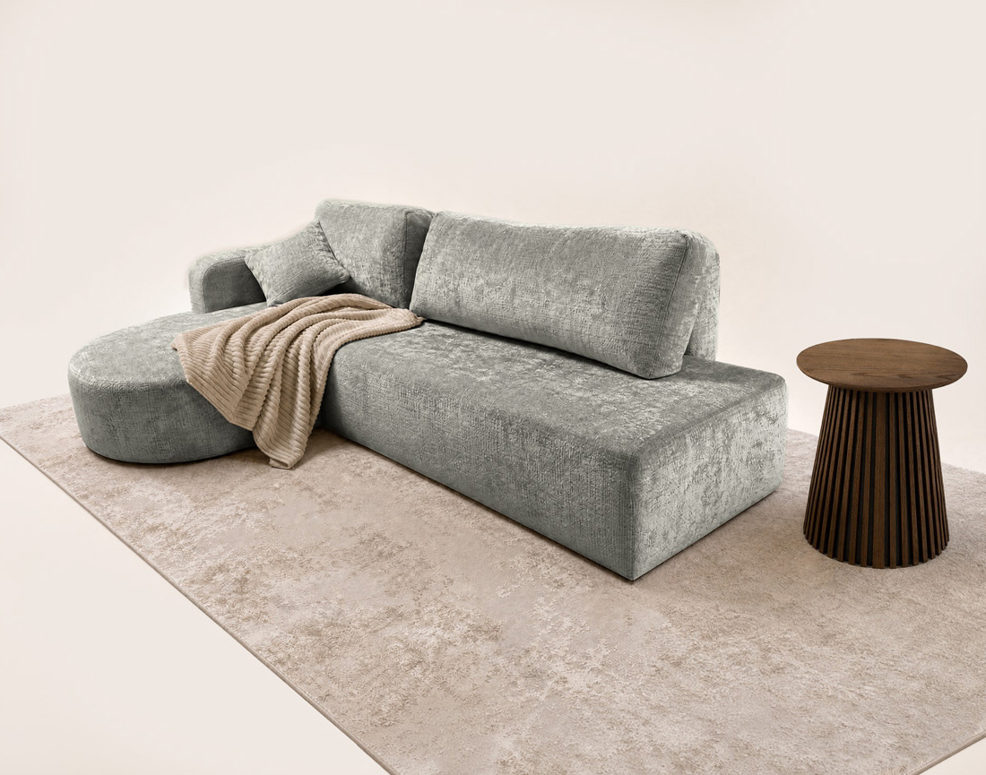 Canapé MIRO d'angle gauche 4 places convertible avec coffre sans accoudoirs en velours texturé | Best Mobilier