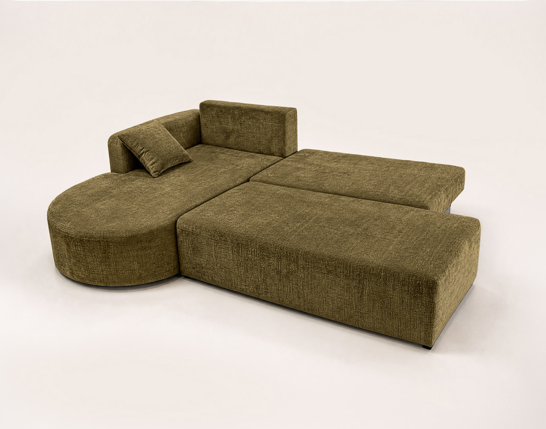 Canapé MIRO d'angle gauche 4 places convertible avec coffre sans accoudoirs en velours texturé | Best Mobilier