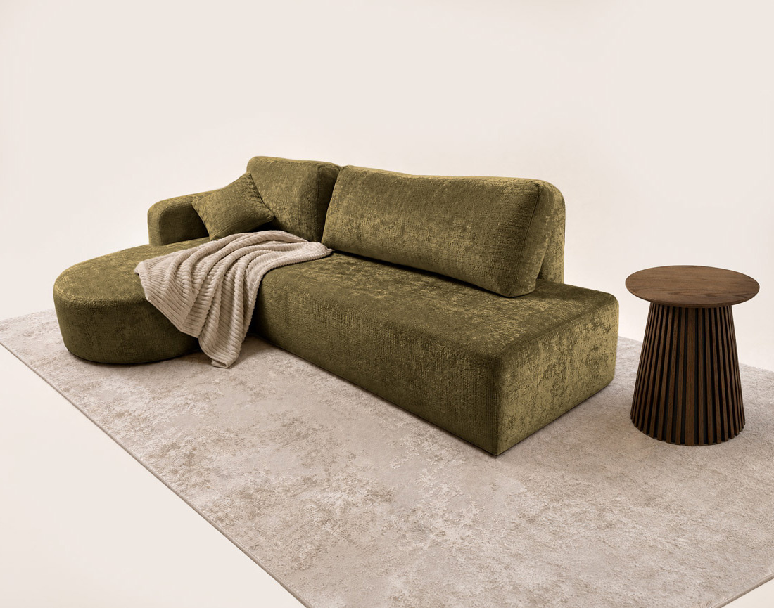 Canapé MIRO d'angle gauche 4 places convertible avec coffre sans accoudoirs en velours texturé | Best Mobilier