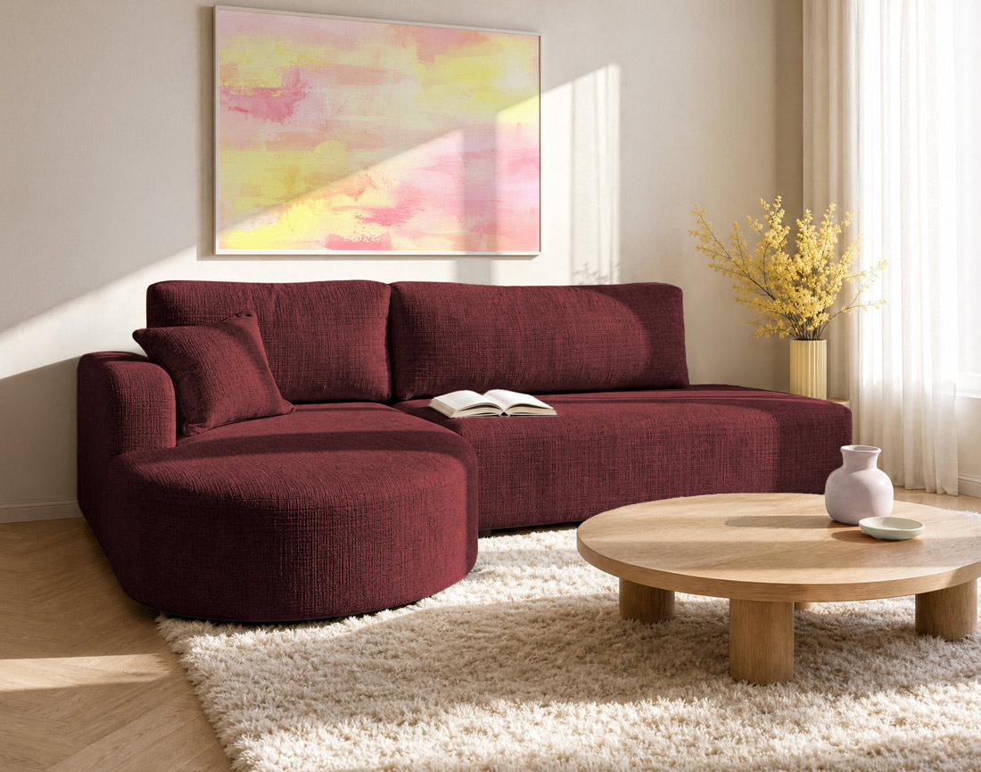 Canapé MIRO d'angle gauche 4 places convertible avec coffre sans accoudoirs en velours texturé | Best Mobilier