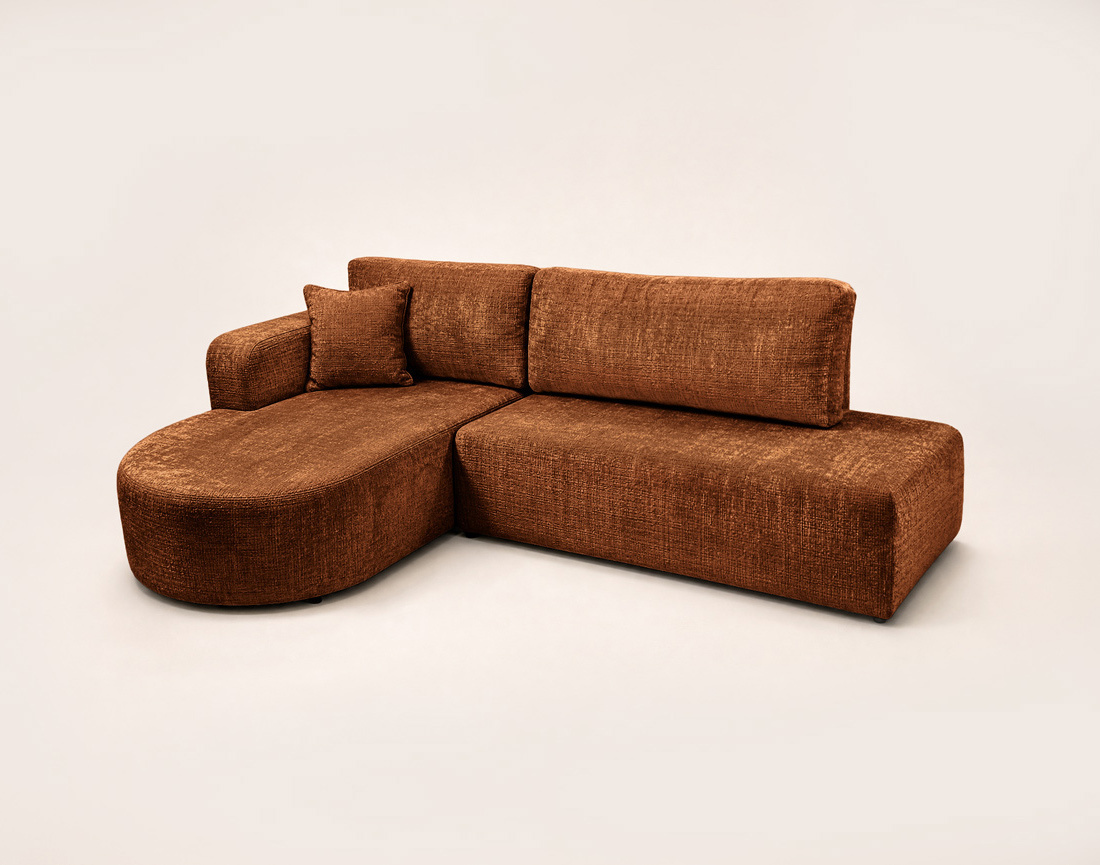Canapé MIRO d'angle gauche 4 places convertible avec coffre sans accoudoirs en velours texturé | Best Mobilier