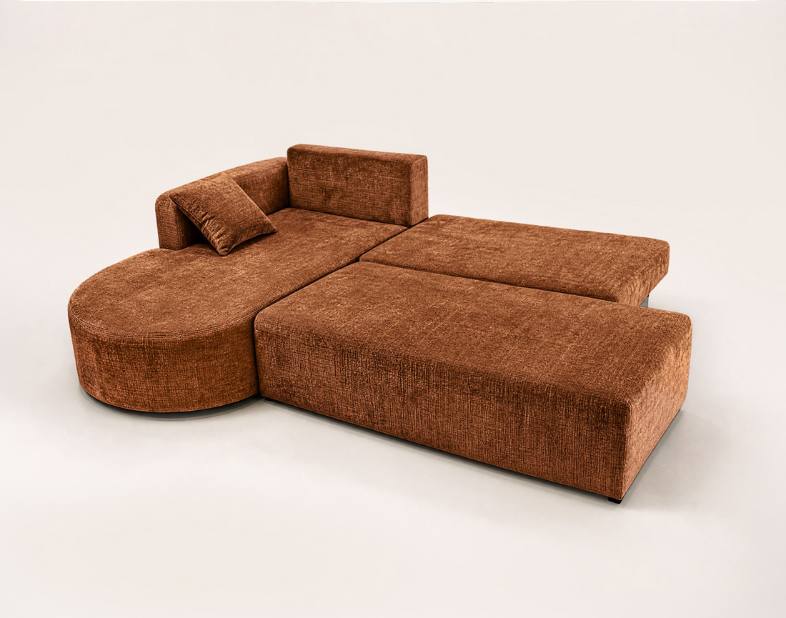 Canapé MIRO d'angle gauche 4 places convertible avec coffre sans accoudoirs en velours texturé | Best Mobilier
