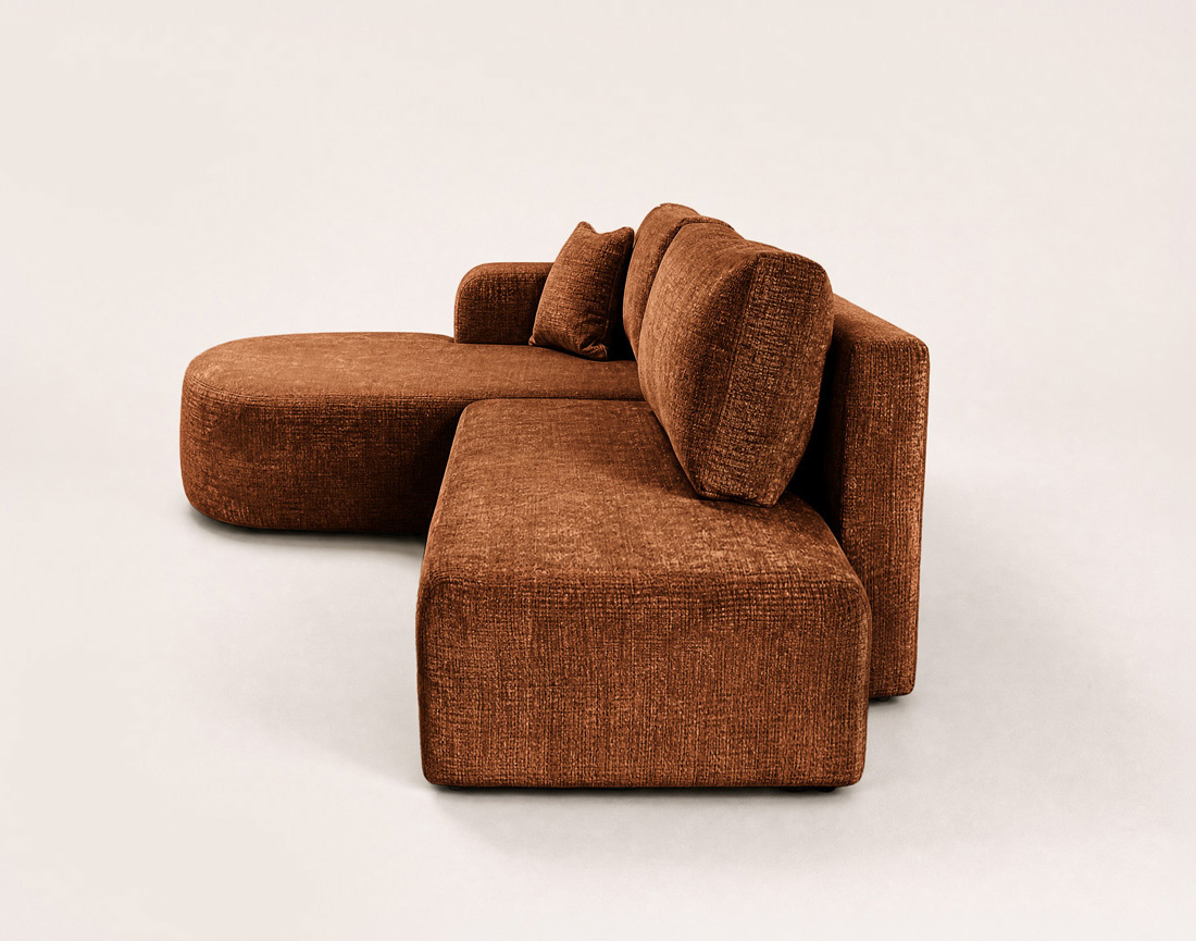 Canapé MIRO d'angle gauche 4 places convertible avec coffre sans accoudoirs en velours texturé | Best Mobilier