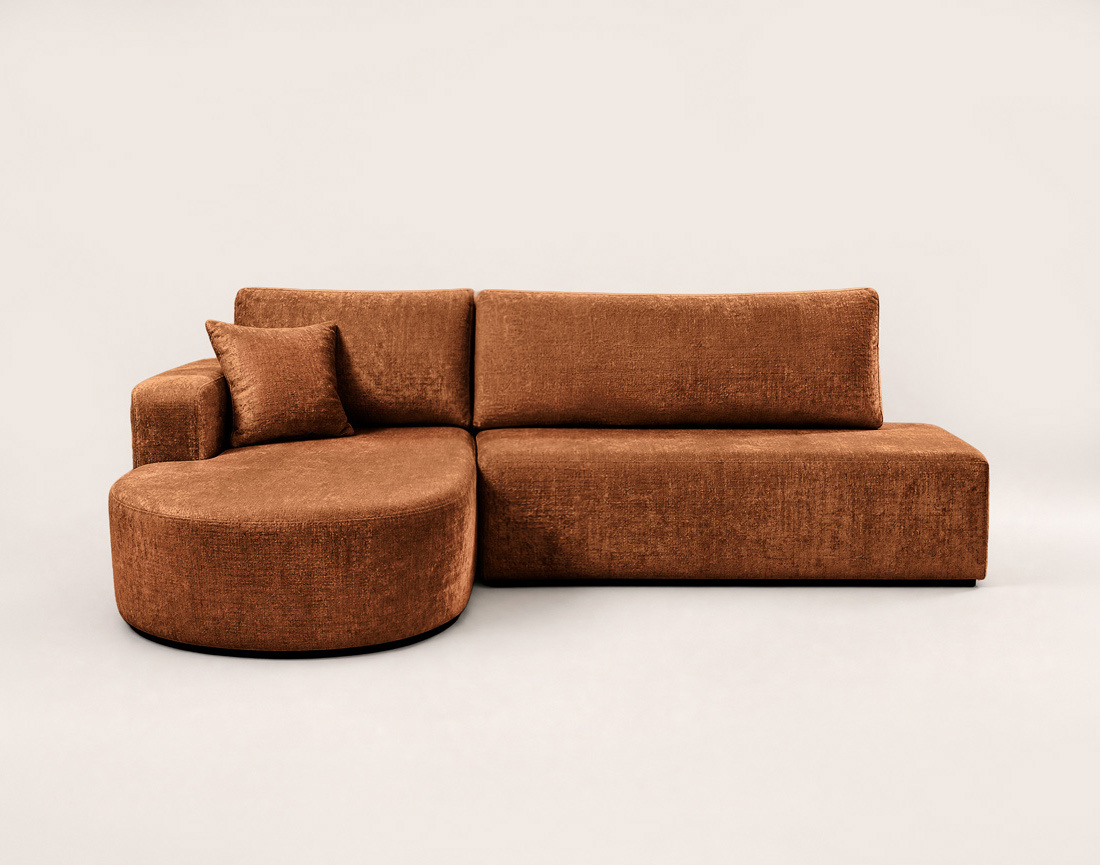 Canapé MIRO d'angle gauche 4 places convertible avec coffre sans accoudoirs en velours texturé | Best Mobilier