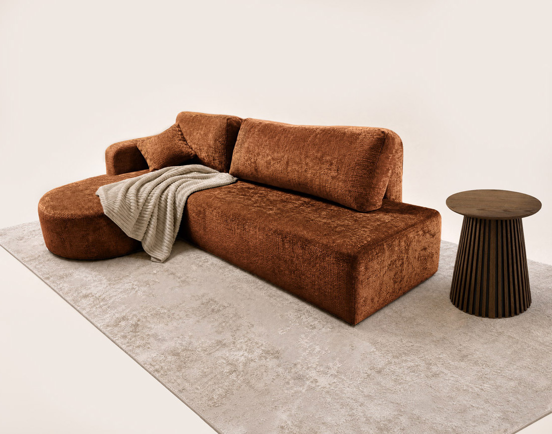 Canapé MIRO d'angle gauche 4 places convertible avec coffre sans accoudoirs en velours texturé | Best Mobilier