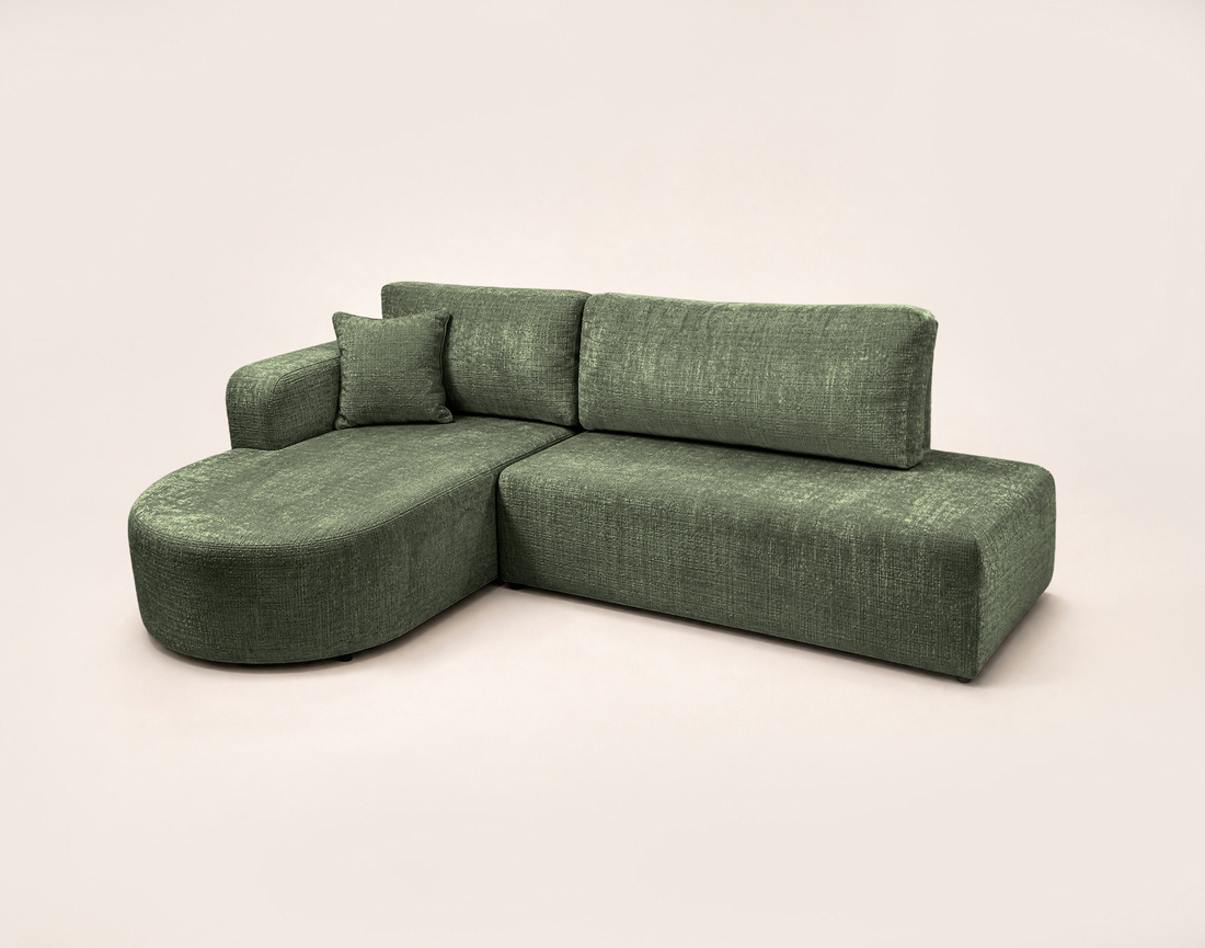 Canapé MIRO d'angle gauche 4 places convertible avec coffre sans accoudoirs en velours texturé | Best Mobilier