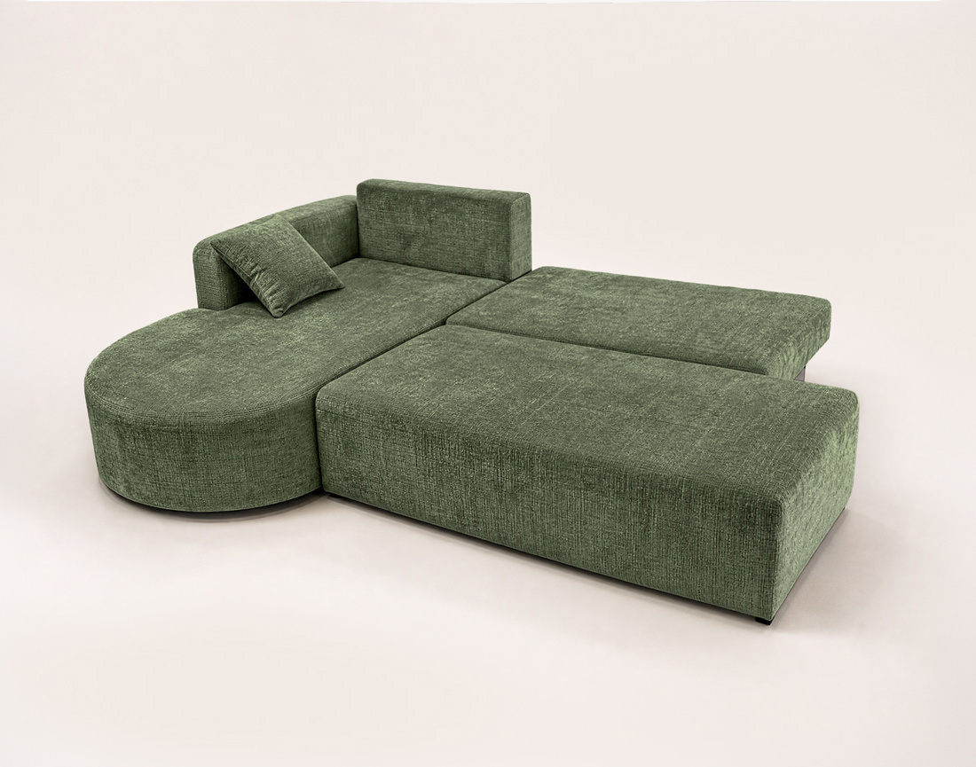 Canapé MIRO d'angle gauche 4 places convertible avec coffre sans accoudoirs en velours texturé | Best Mobilier
