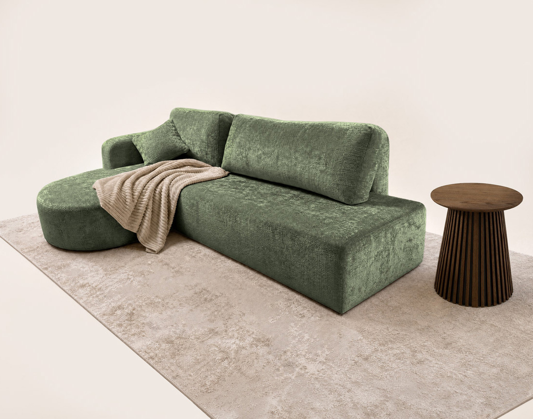 Canapé MIRO d'angle gauche 4 places convertible avec coffre sans accoudoirs en velours texturé | Best Mobilier