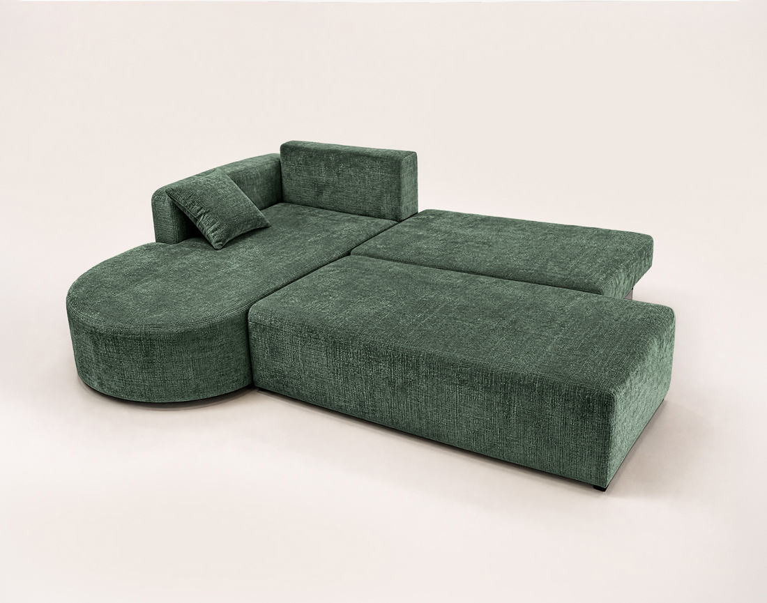 Canapé MIRO d'angle gauche 4 places convertible avec coffre sans accoudoirs en velours texturé | Best Mobilier