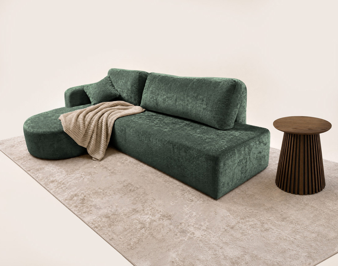 Canapé MIRO d'angle gauche 4 places convertible avec coffre sans accoudoirs en velours texturé | Best Mobilier