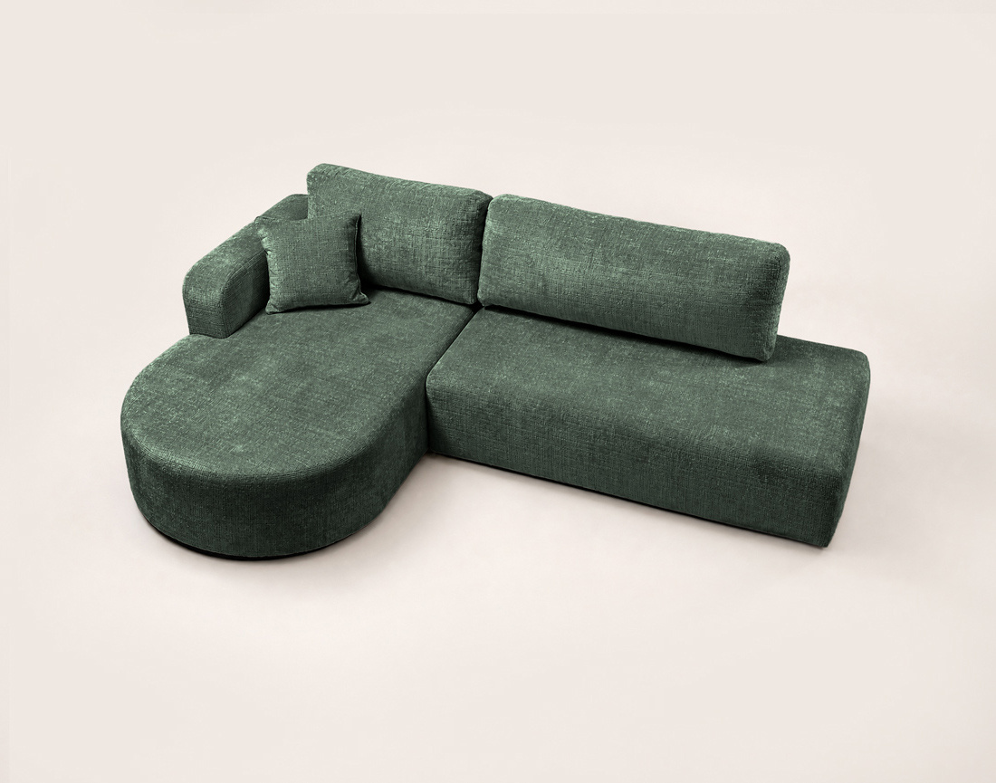 Canapé MIRO d'angle gauche 4 places convertible avec coffre sans accoudoirs en velours texturé | Best Mobilier