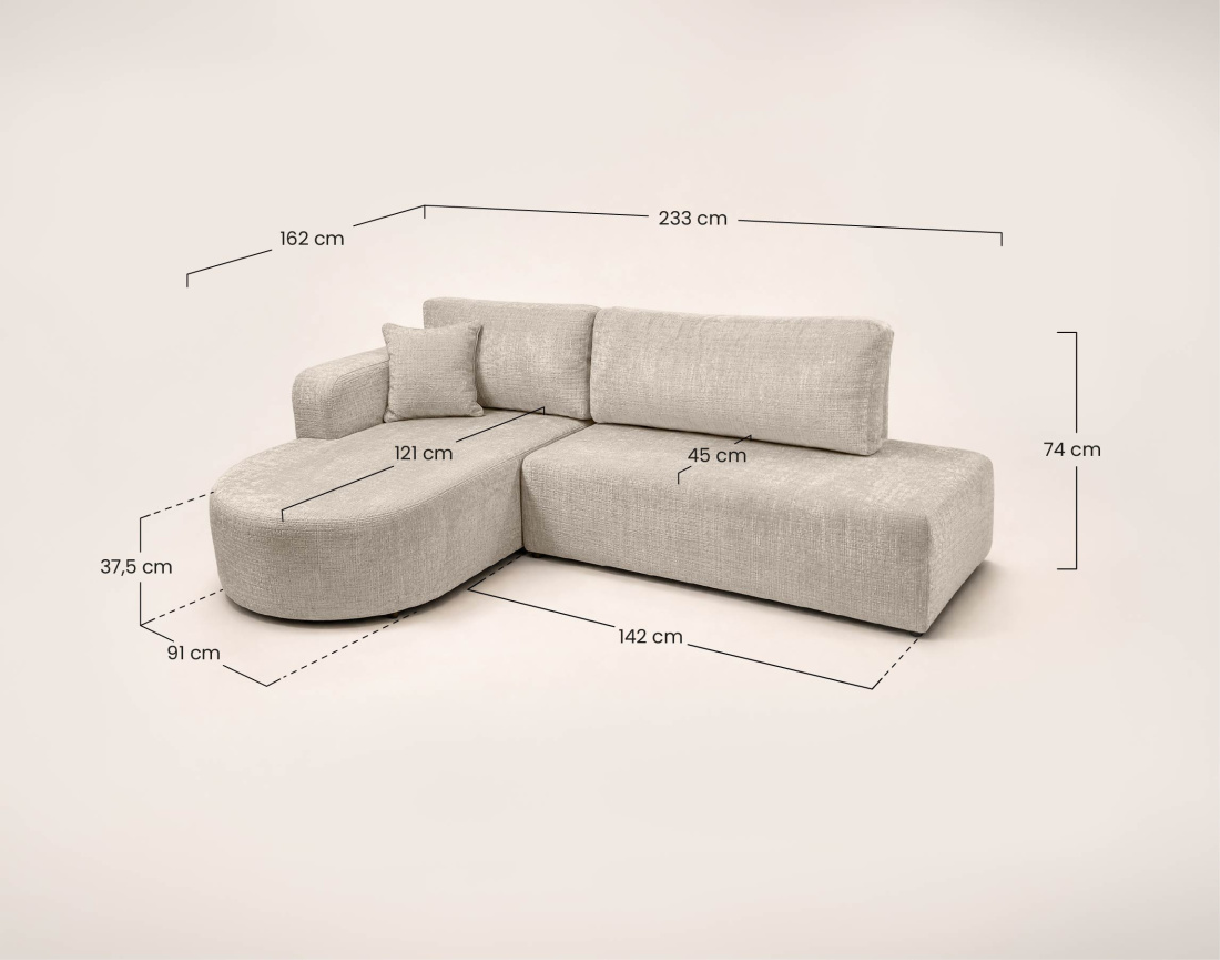Canapé MIRO d'angle gauche 4 places convertible avec coffre sans accoudoirs en velours texturé | Best Mobilier