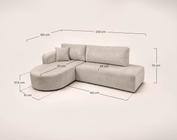 Canapé MIRO d'angle gauche 4 places convertible avec coffre sans accoudoirs en velours texturé | Best Mobilier