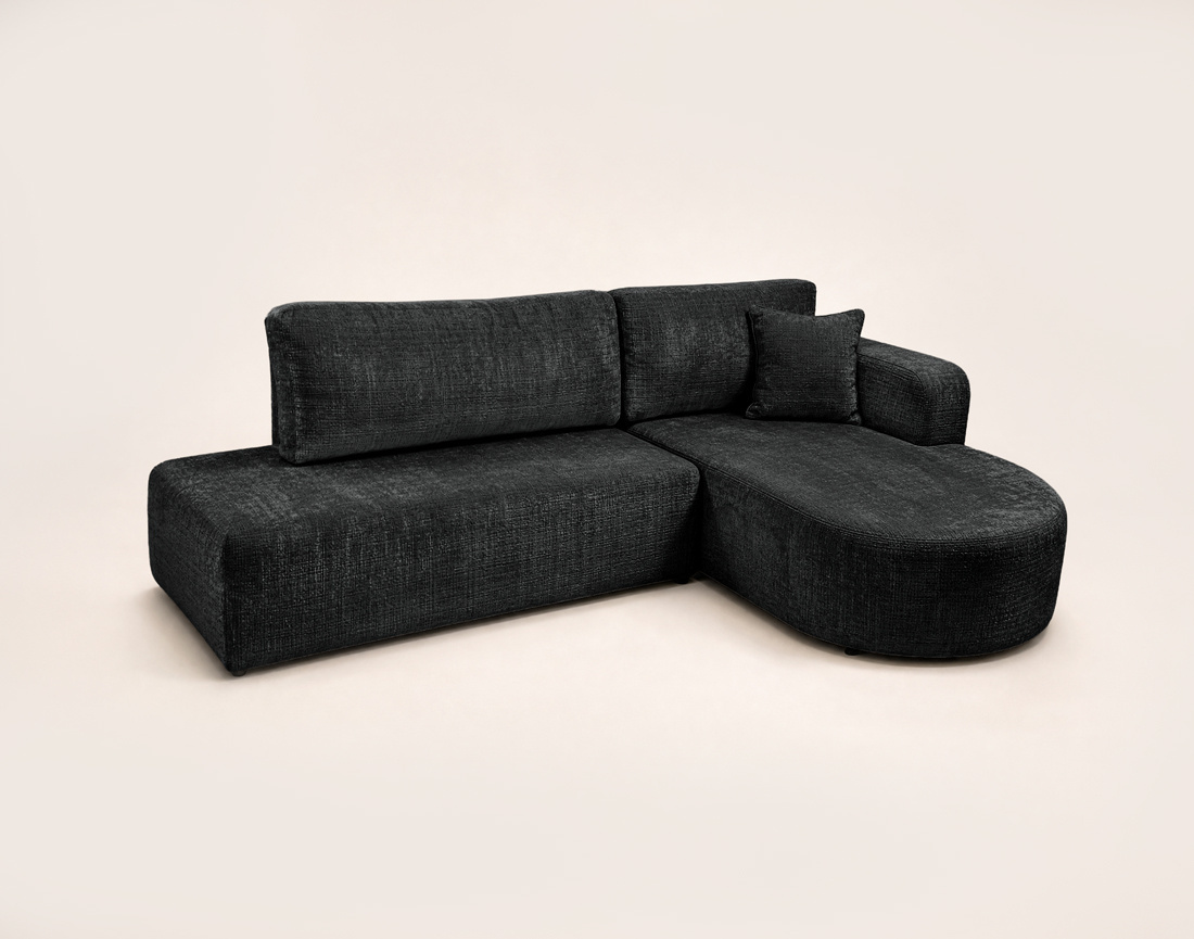 Canapé MIRO d'angle droit 4 places convertible avec coffre sans accoudoirs en velours texturé | Best Mobilier