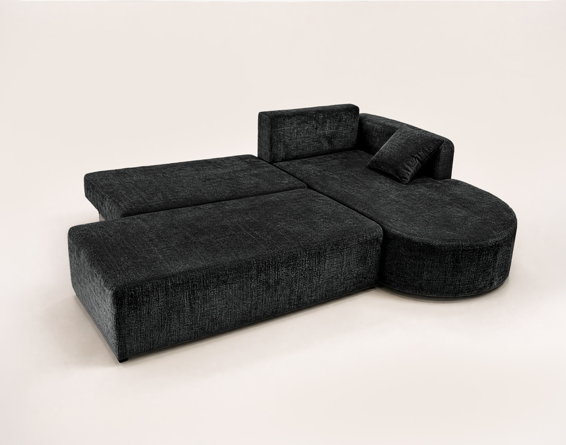 Canapé MIRO d'angle droit 4 places convertible avec coffre sans accoudoirs en velours texturé | Best Mobilier