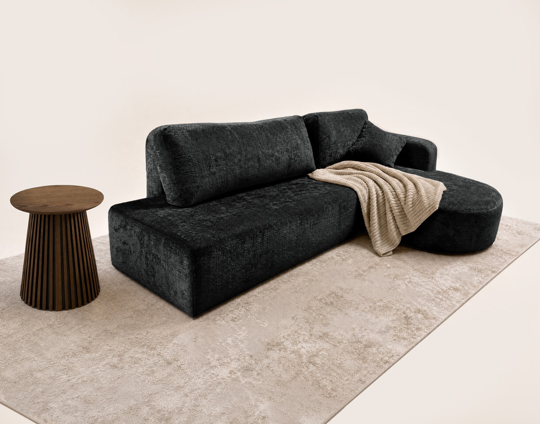 Canapé MIRO d'angle droit 4 places convertible avec coffre sans accoudoirs en velours texturé | Best Mobilier