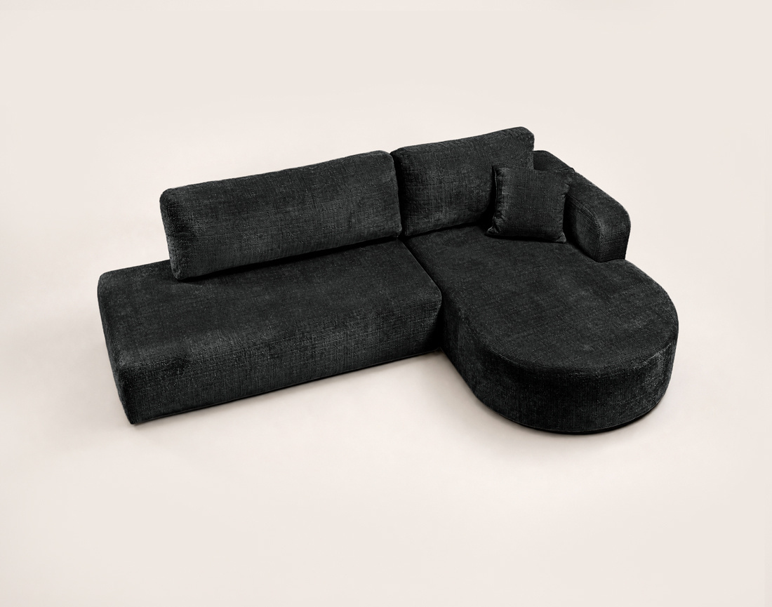 Canapé MIRO d'angle droit 4 places convertible avec coffre sans accoudoirs en velours texturé | Best Mobilier