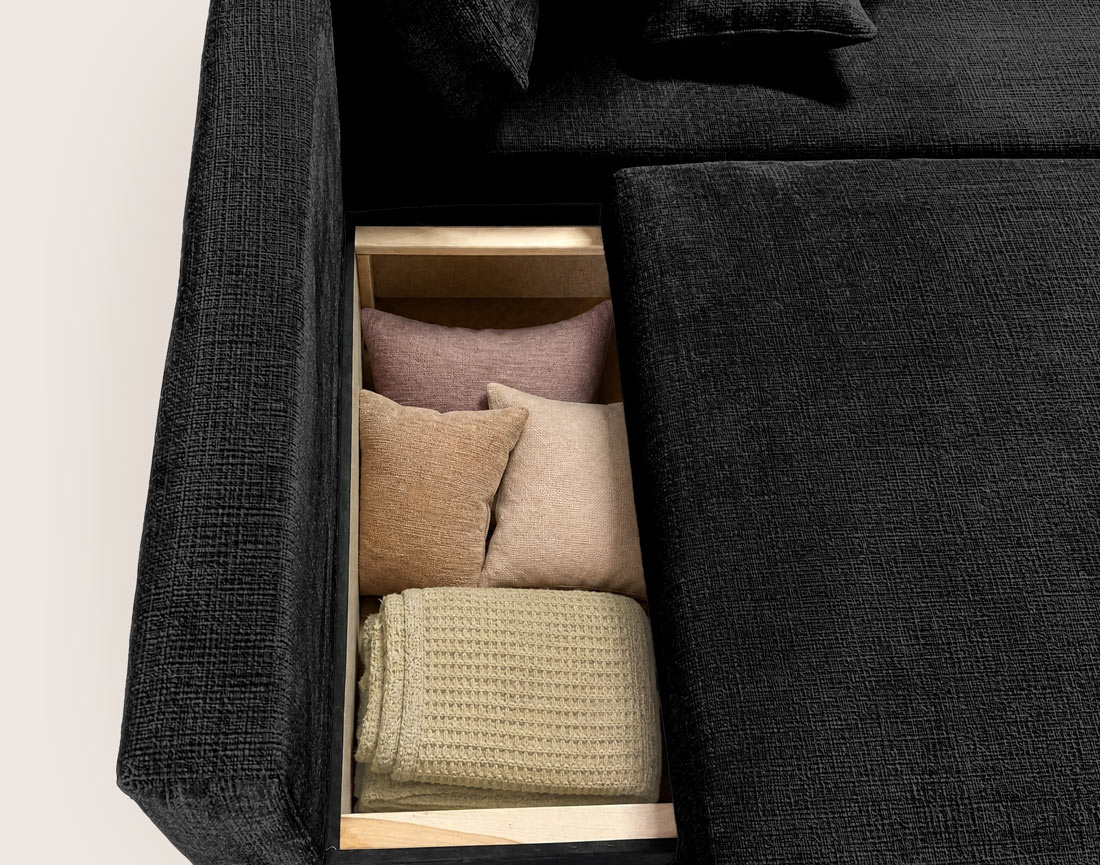 Canapé MIRO d'angle droit 4 places convertible avec coffre sans accoudoirs en velours texturé | Best Mobilier