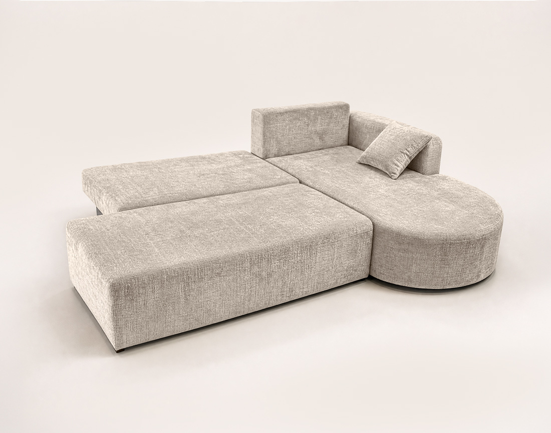 Canapé MIRO d'angle droit 4 places convertible avec coffre sans accoudoirs en velours texturé | Best Mobilier