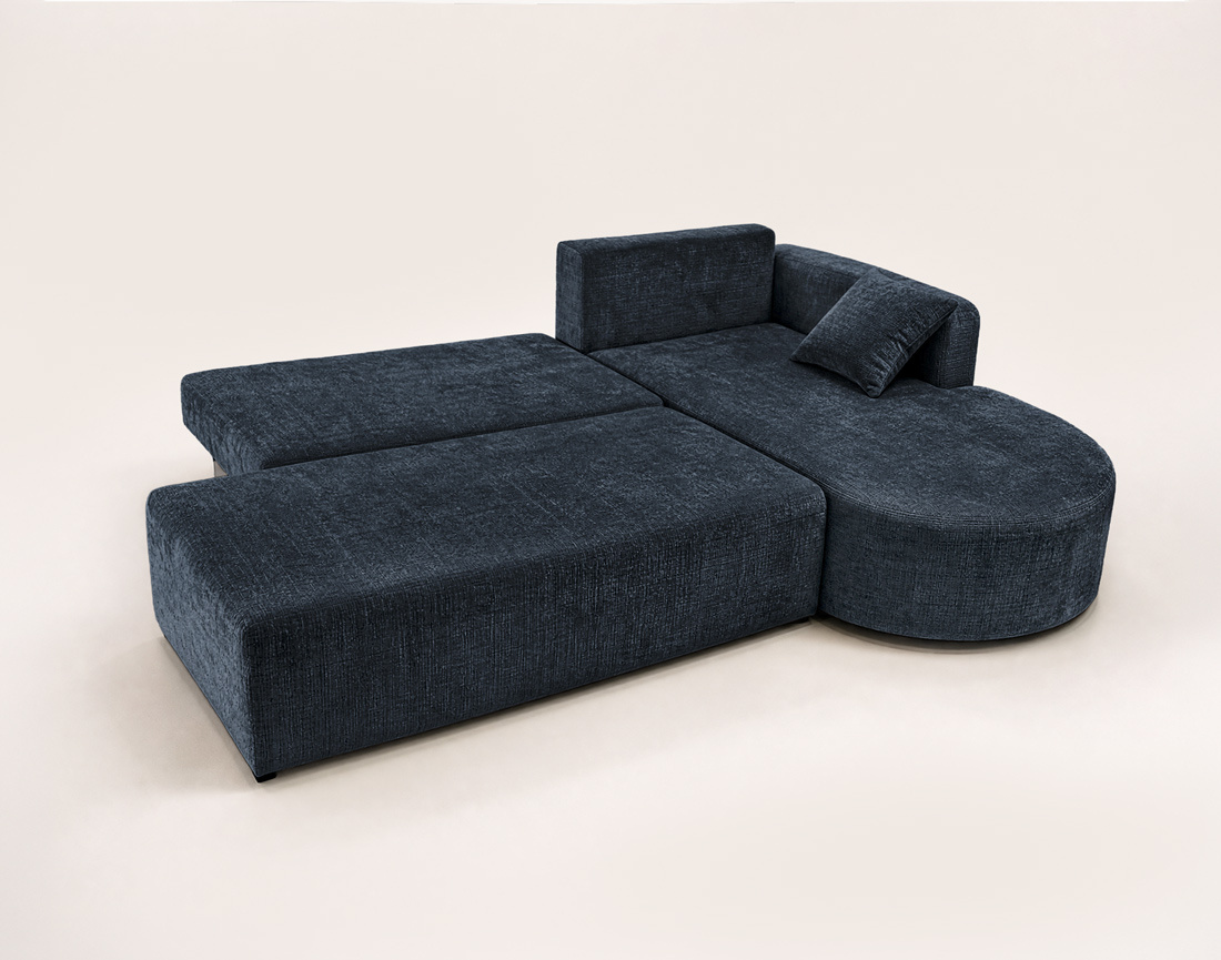 Canapé MIRO d'angle droit 4 places convertible avec coffre sans accoudoirs en velours texturé | Best Mobilier