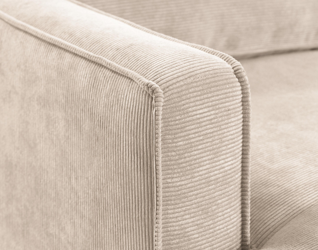 Canapé panoramique d'angle droit convertible avec coffre 7 places en velours côtelé Jake