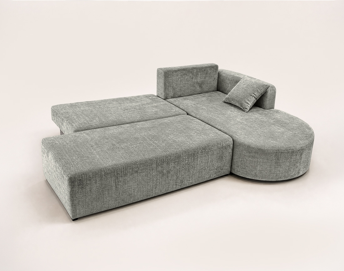 Canapé MIRO d'angle droit 4 places convertible avec coffre sans accoudoirs en velours texturé | Best Mobilier