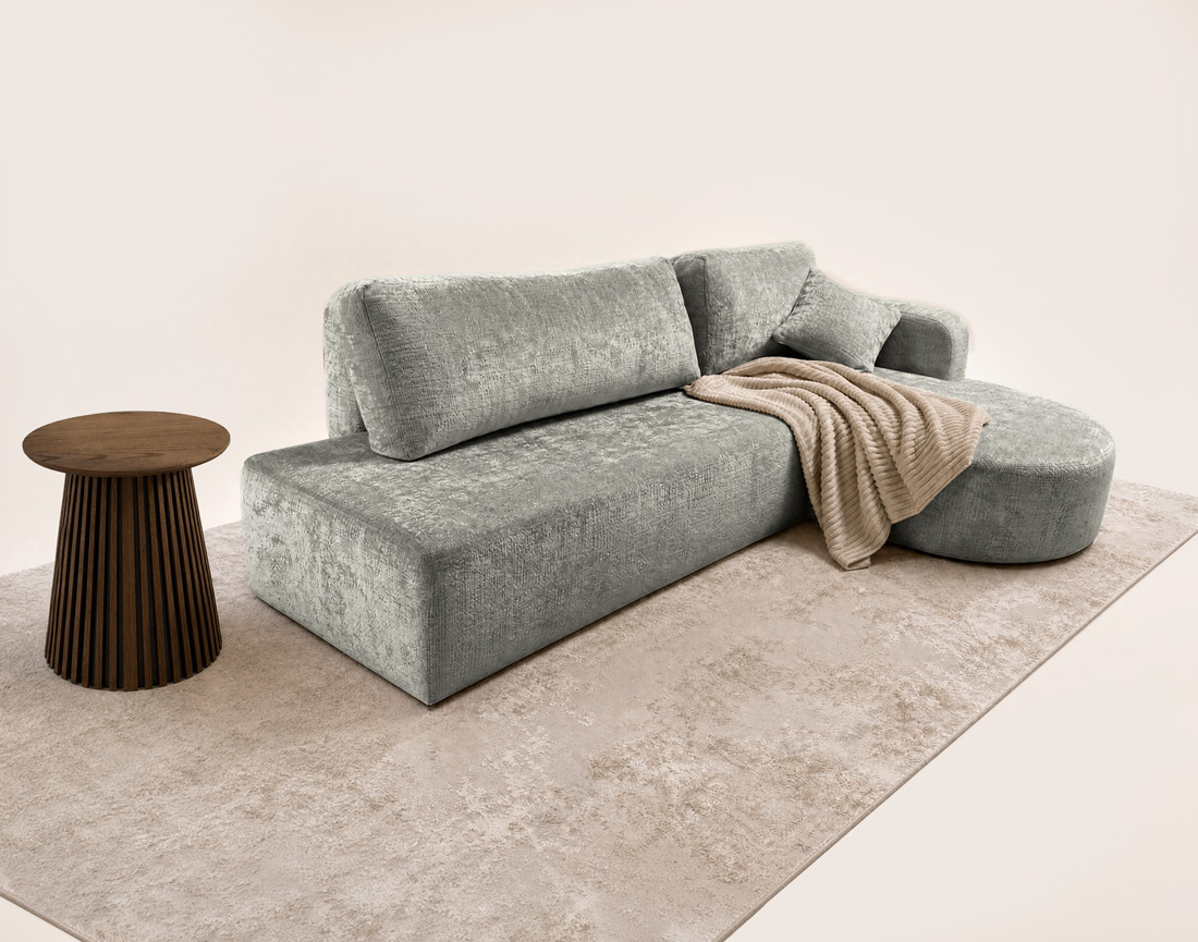 Canapé MIRO d'angle droit 4 places convertible avec coffre sans accoudoirs en velours texturé | Best Mobilier