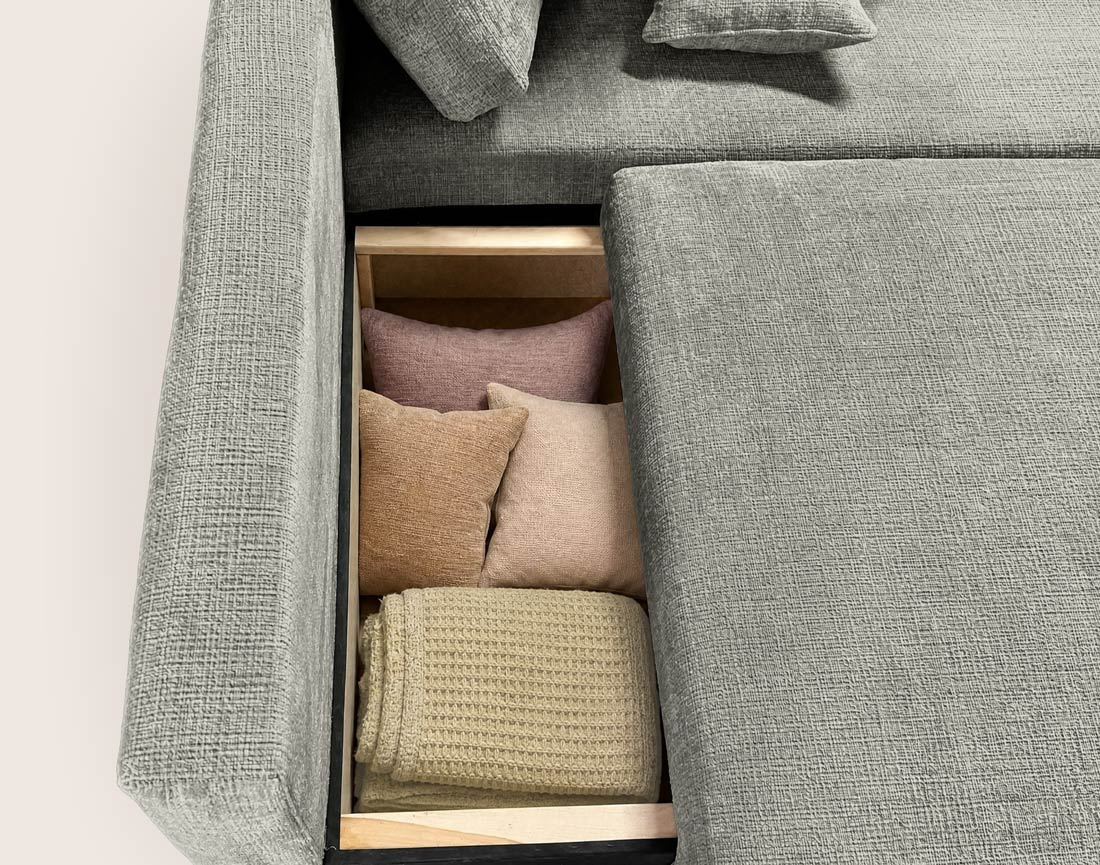 Canapé MIRO d'angle droit 4 places convertible avec coffre sans accoudoirs en velours texturé | Best Mobilier