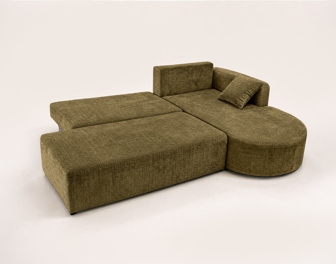 Canapé MIRO d'angle droit 4 places convertible avec coffre sans accoudoirs en velours texturé | Best Mobilier