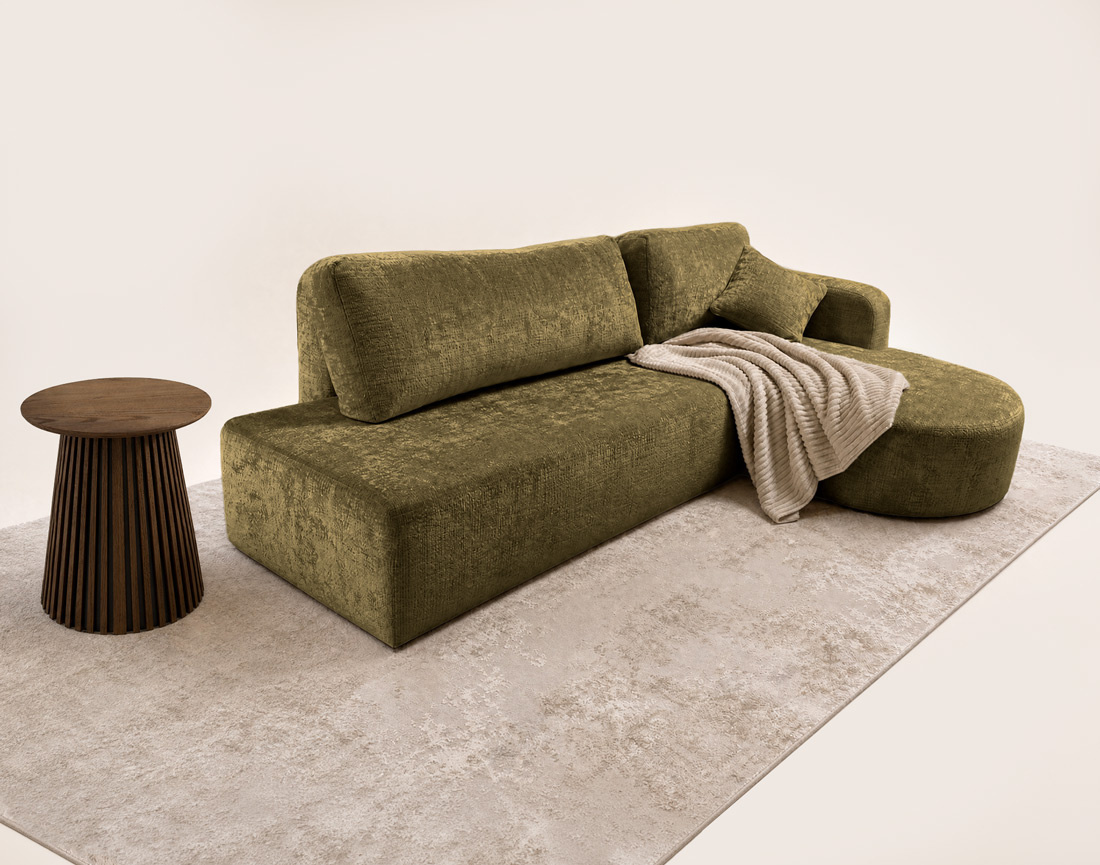 Canapé MIRO d'angle droit 4 places convertible avec coffre sans accoudoirs en velours texturé | Best Mobilier