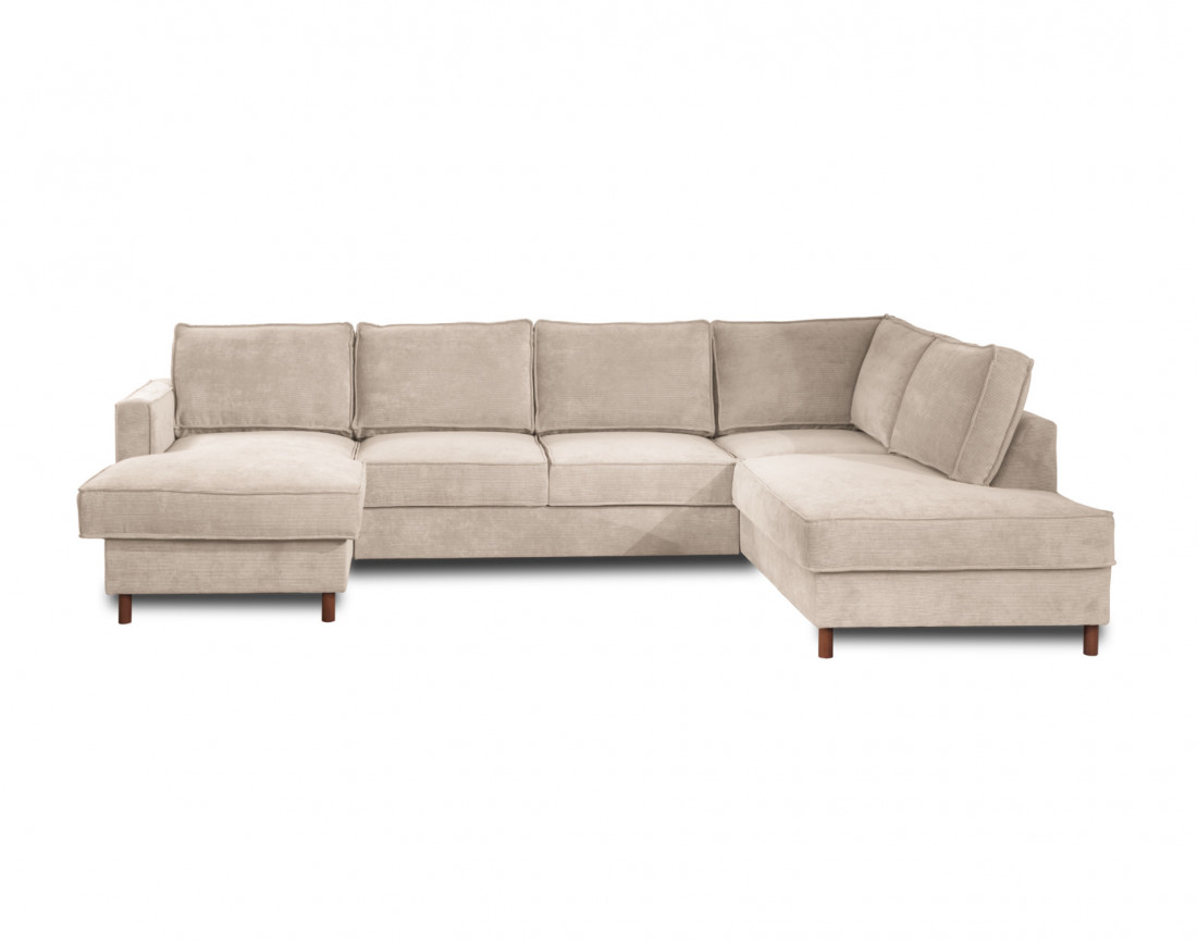 Canapé panoramique d'angle droit convertible avec coffre 7 places en velours côtelé Jake