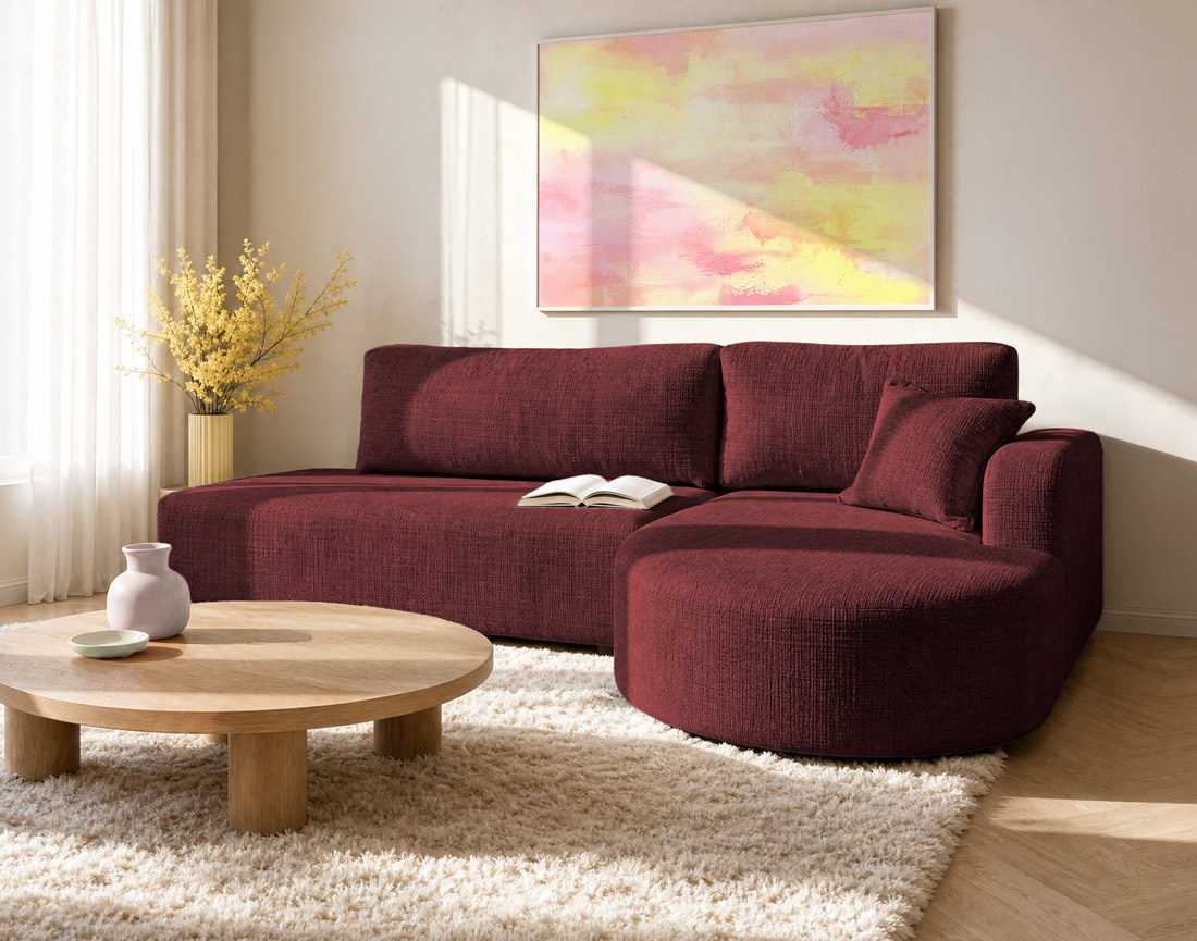 Canapé MIRO d'angle droit 4 places convertible avec coffre sans accoudoirs en velours texturé | Best Mobilier