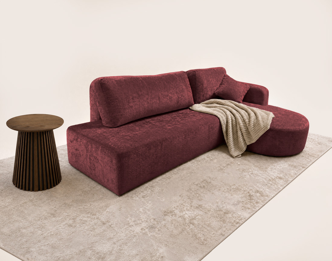 Canapé MIRO d'angle droit 4 places convertible avec coffre sans accoudoirs en velours texturé | Best Mobilier