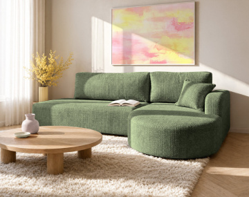 Canapé MIRO d'angle droit 4 places convertible avec coffre sans accoudoirs en velours texturé | Best Mobilier