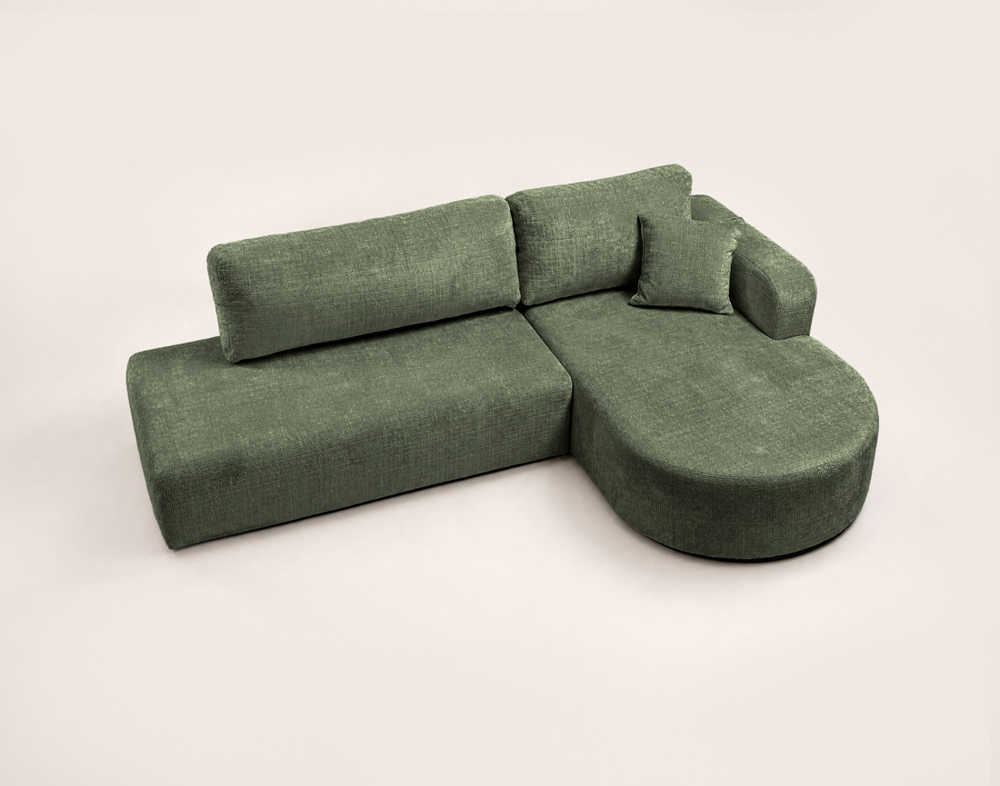 Canapé MIRO d'angle droit 4 places convertible avec coffre sans accoudoirs en velours texturé | Best Mobilier