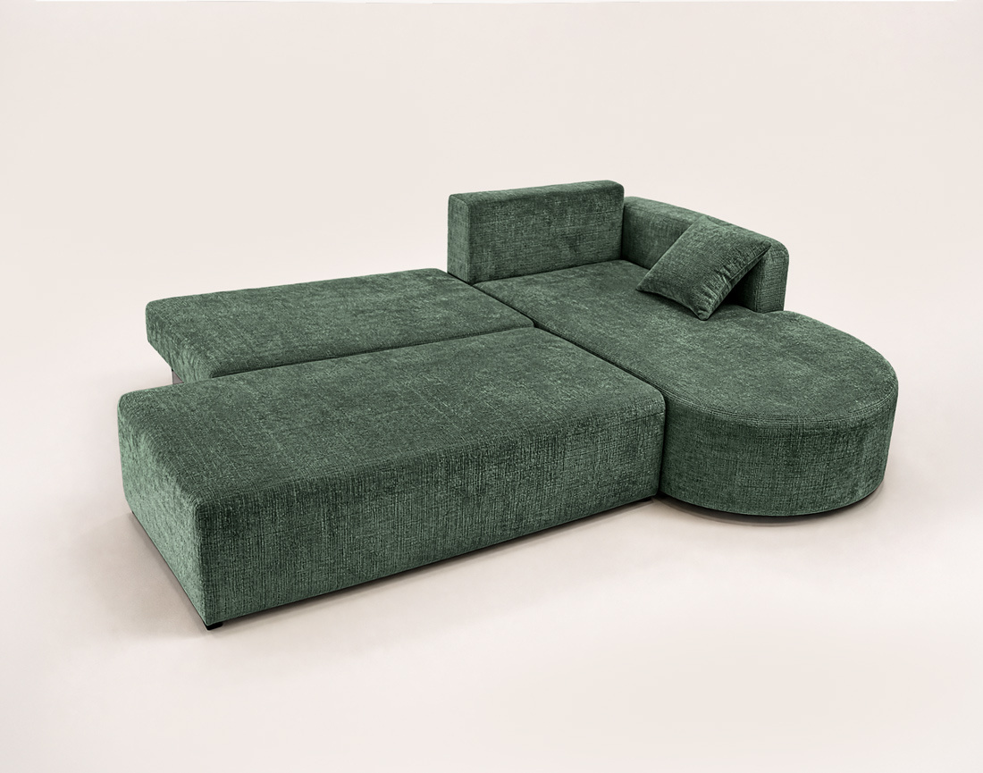 Canapé MIRO d'angle droit 4 places convertible avec coffre sans accoudoirs en velours texturé | Best Mobilier