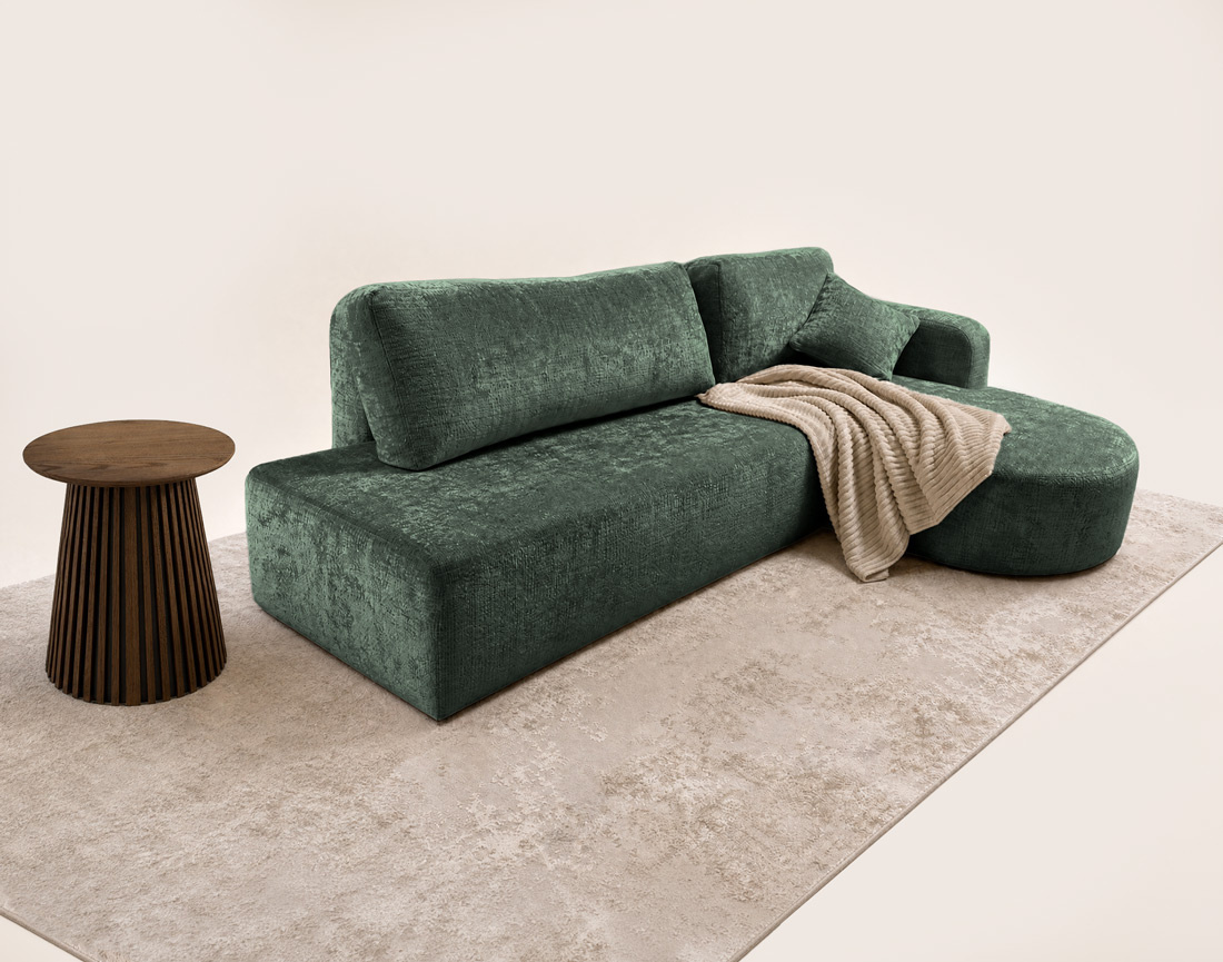 Canapé MIRO d'angle droit 4 places convertible avec coffre sans accoudoirs en velours texturé | Best Mobilier