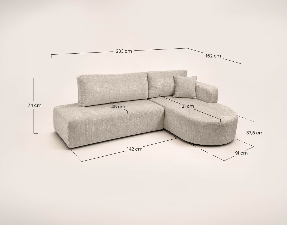 Canapé MIRO d'angle droit 4 places convertible avec coffre sans accoudoirs en velours texturé | Best Mobilier