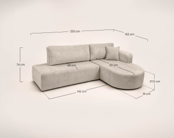 Canapé MIRO d'angle droit 4 places convertible avec coffre sans accoudoirs en velours texturé | Best Mobilier